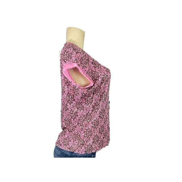 INC International Concepts L Pink-Brown Textured Print Scoop Neck Cap Sleeve Top - Picture 3 of 6
